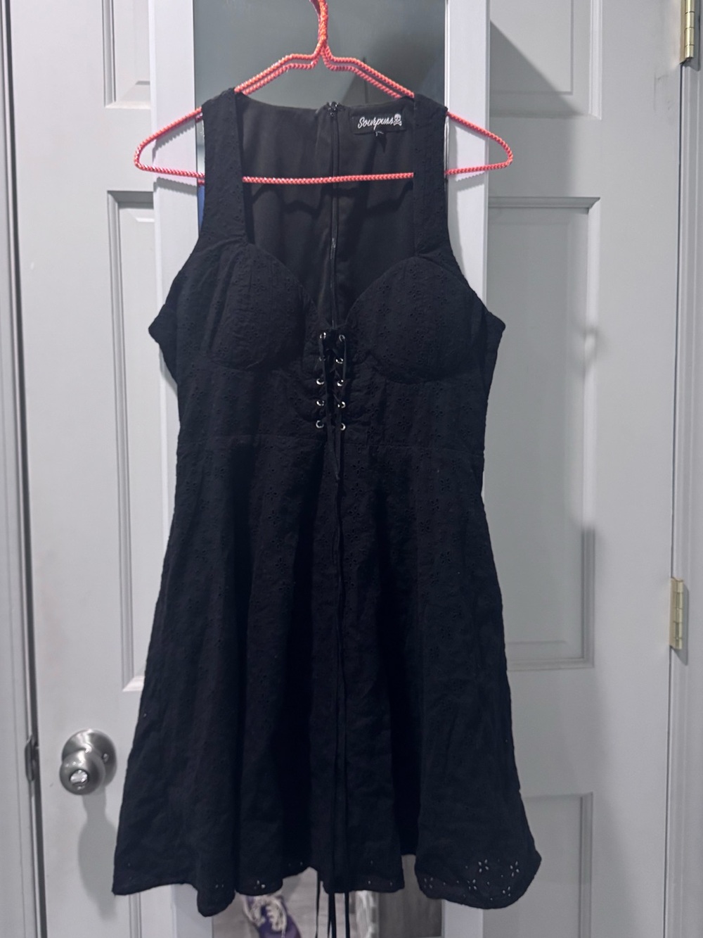 Sourpuss Black Lace-Up Mini Dress